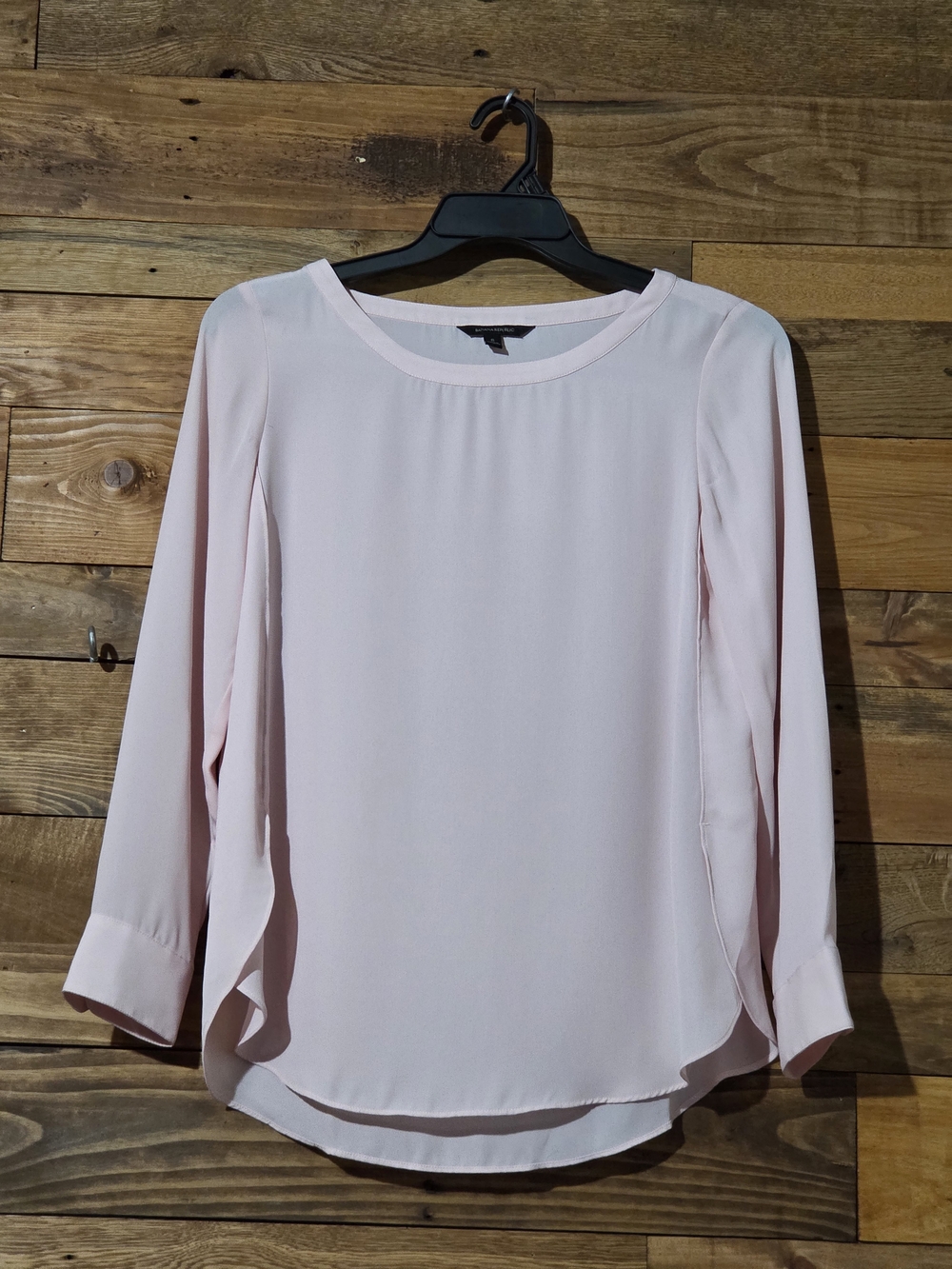 Banana Republic Blush Pink Chiffon Blouse Side Ruffle Long Sleeve Career Size S